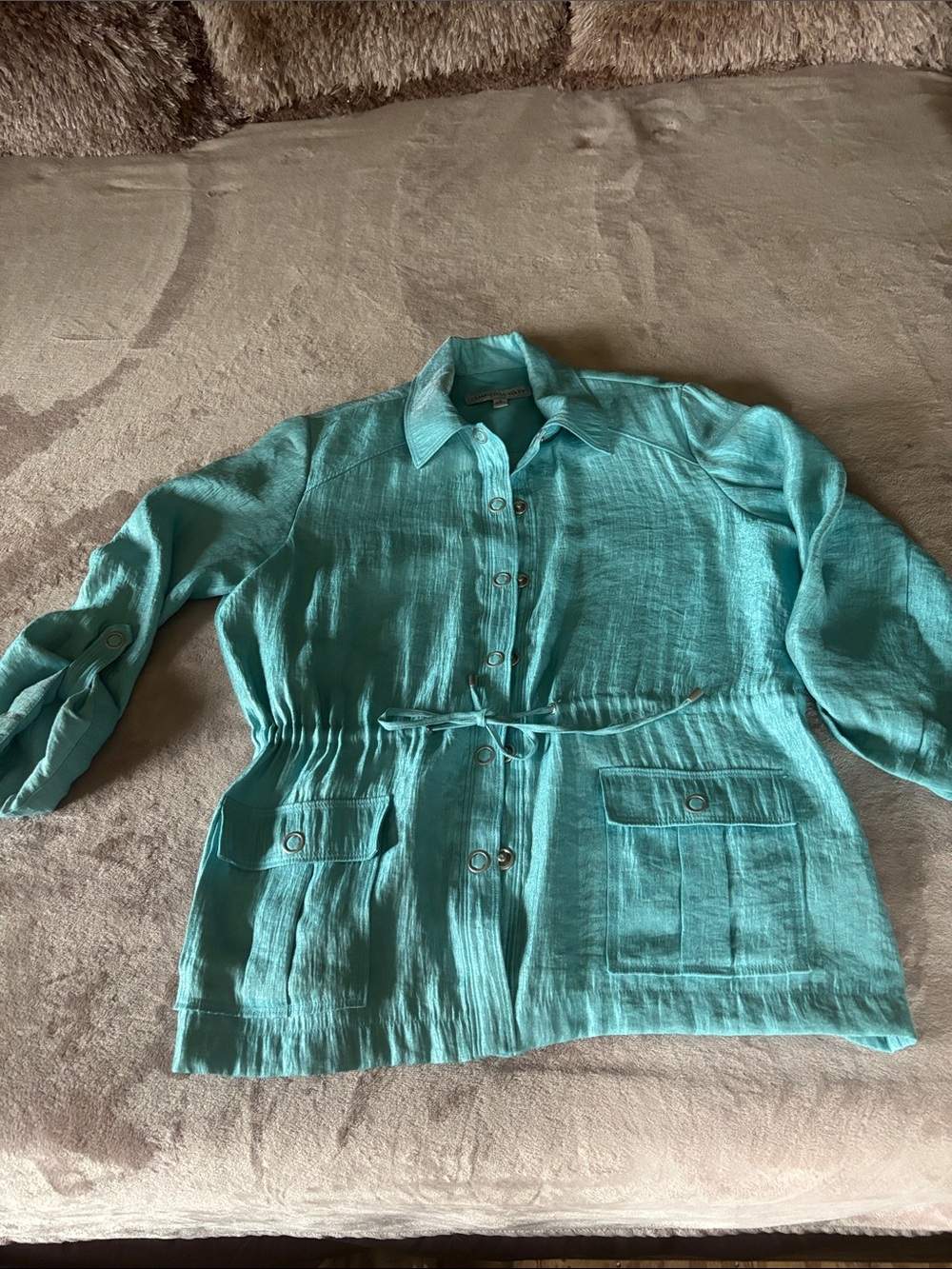 Samantha Grey Aqua snap -Front and pockets jacket